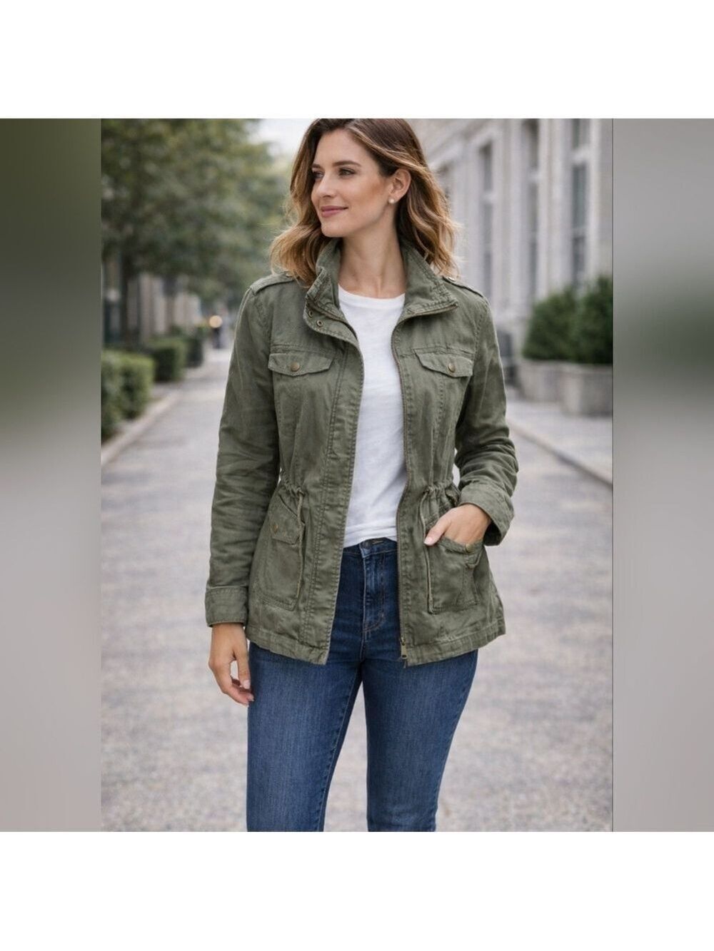 Gianni Bini Olive Utility Jacket | Women’s Small | Casual Military Chic